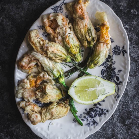 Stuffed courgette flowers