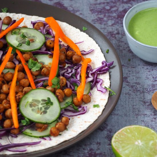 Vegan rainbow wraps with chickpeas