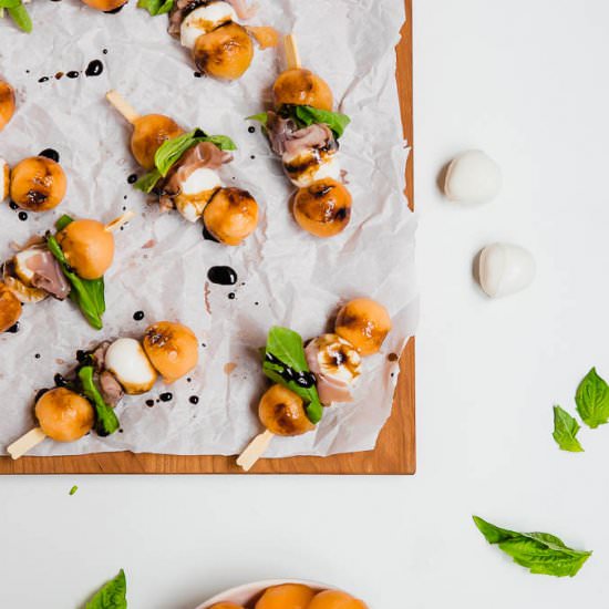 Prosciutto Melon Mozzarella Skewers