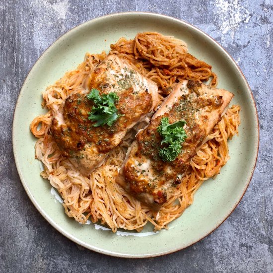 Honey-Garlic & Crab Baked Salmon