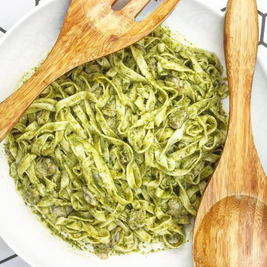 Clam Fettuccine with Pesto