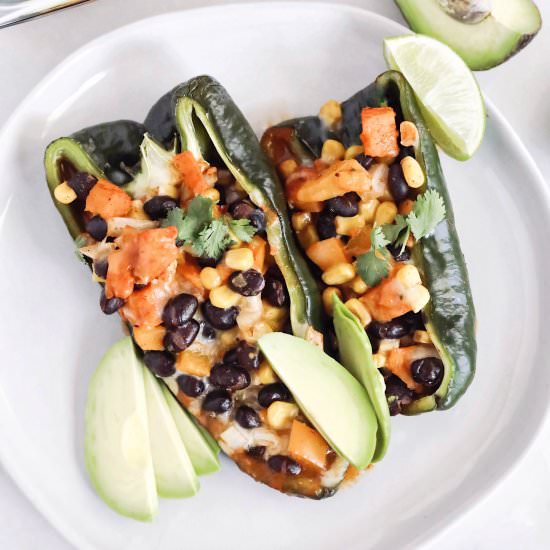 Veggie Enchilada Stuffed Poblanos