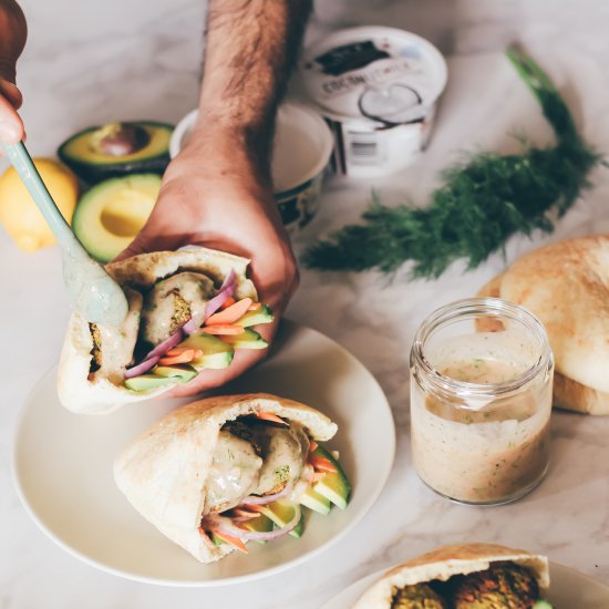 Falafel Pitas with Smoky Lemon Yogurt