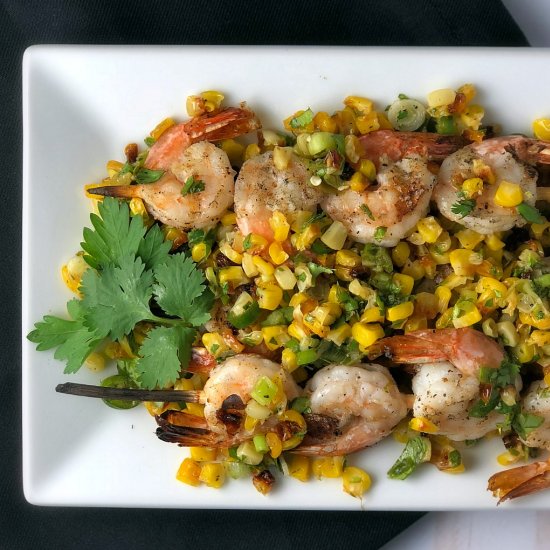 Shrimp Kebabs w. Toasted Corn Salsa