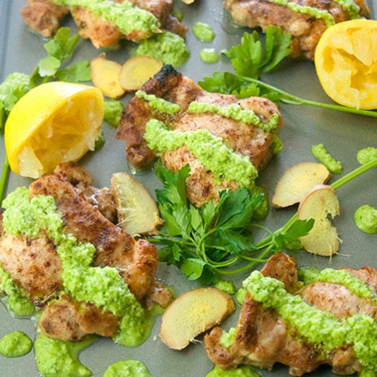 Baked Chicken Thighs & Green Sauce