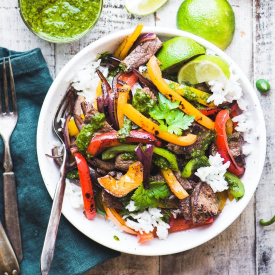 Steak Fajita Bowls with Chimichurri