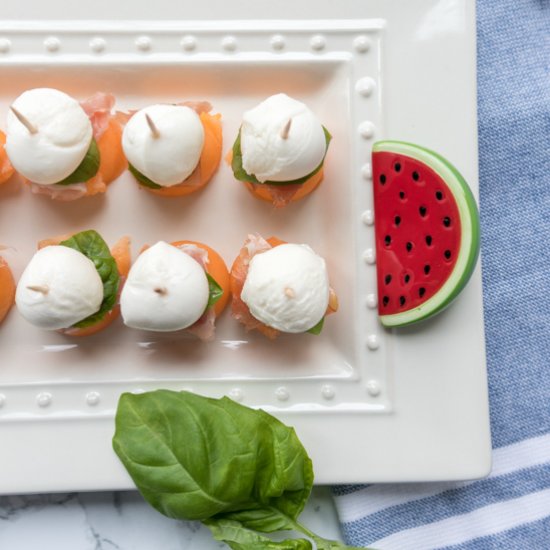 Melon Prosciutto Mozzarella Skewers