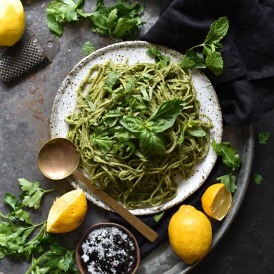 Herby vegan avocado pasta