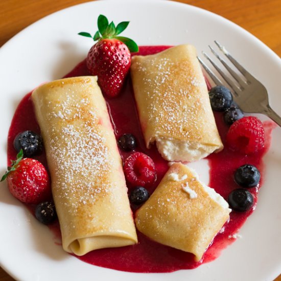 Cheese Blintzes with Strawberries