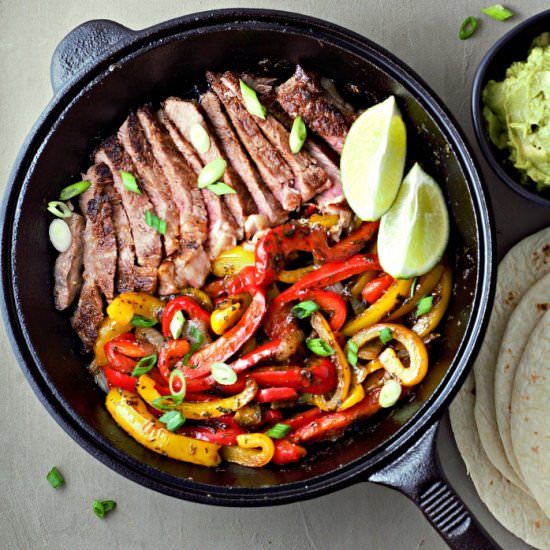 One Skillet Ribeye Steak Fajitas