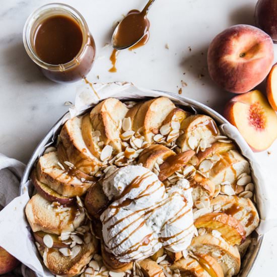 Almond Peach Bread Pudding