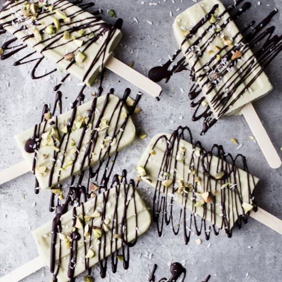 Pistachio Popsicles with Chocolate