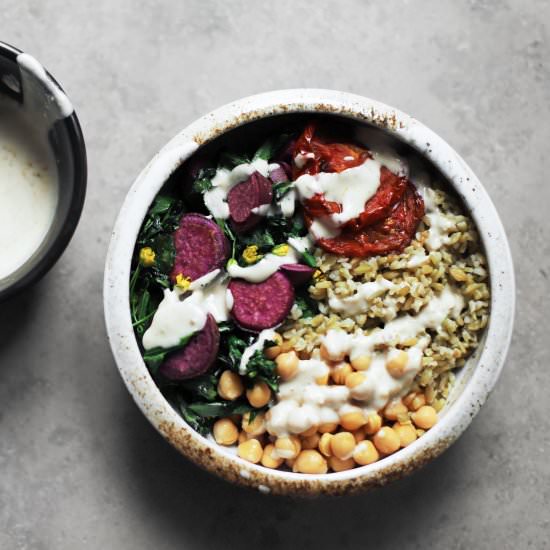 freekeh bowl & savory tahini sauce