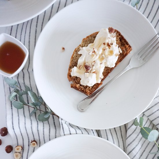 Banana bread with maple mascarpone