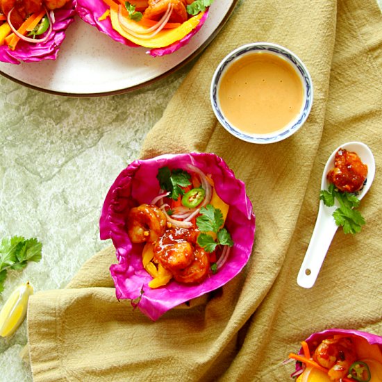 THAI SHRIMP & MANGO CABBAGE CUPS