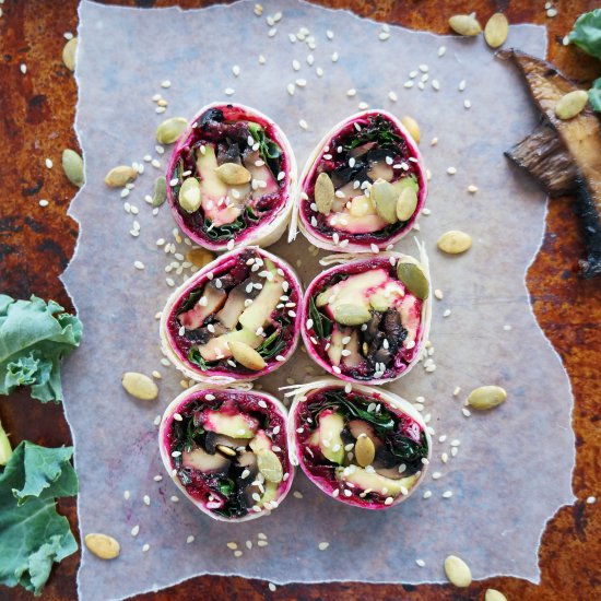 Kale Mushroom Sushi w/ Beet Hummus