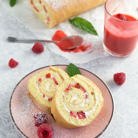 Strawberry Roll with Berry Sauce