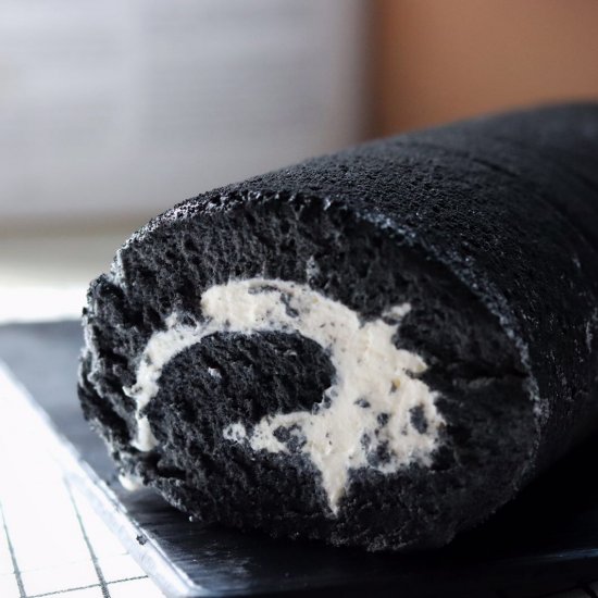 Charcoal Black Sesame Swiss Roll