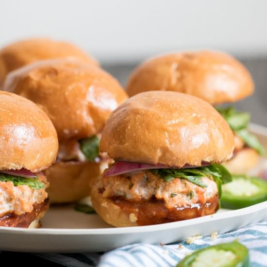 Salmon Sliders with BBQ Jerk Sauce