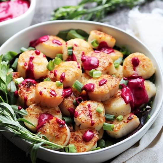 Seared Scallops w/ Beet Puree