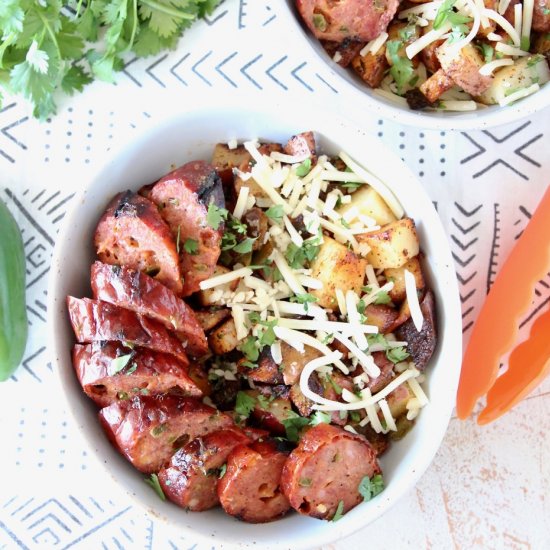 Grilled Sausage Potato Pepper Bowls