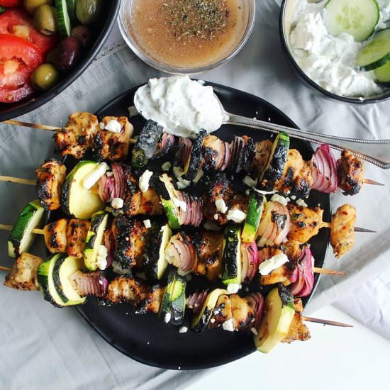 Greek Chicken Skewers with Tzatziki