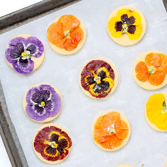 Orange Cookies with Edible Flowers