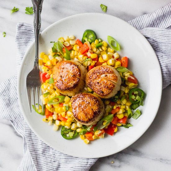 Seared Scallops with Corn Salad