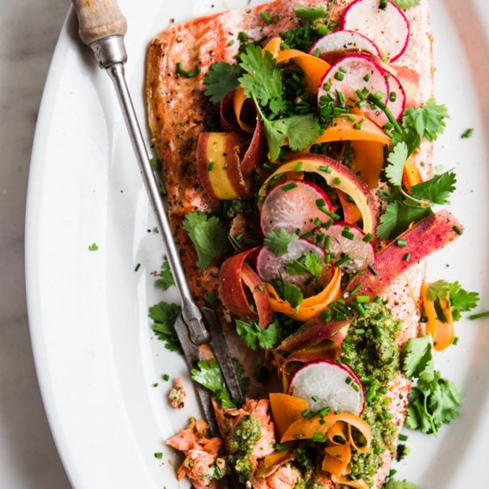 Roasted Salmon with Spring Pesto