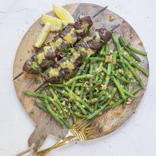 Steak Kabobs with Dijon Green Beans