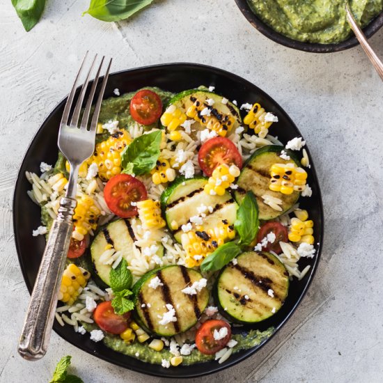 Grilled Veggie Pesto Orzo Salad