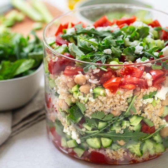 layered vegetable tabbouleh salad