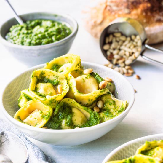 Garlic Scapes Pesto Tortellini