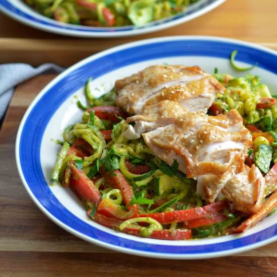 Pesto Zucchini Noodles & Chicken