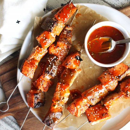 Sriracha Salmon Skewers