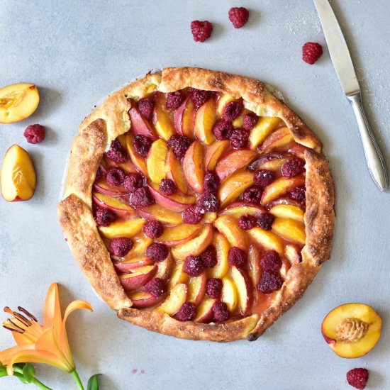 Nectarine and raspberry galette