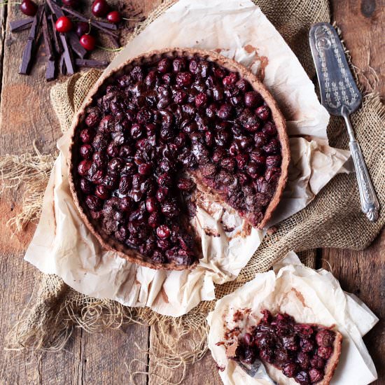 Dark Chocolate Cherry Bourbon Tart