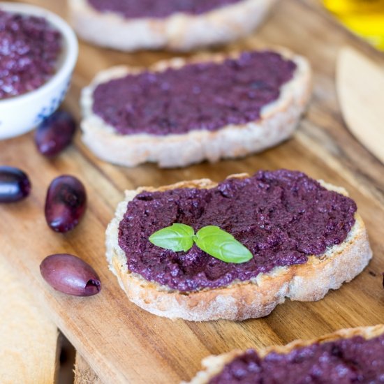 Black olive pate on bruschetta