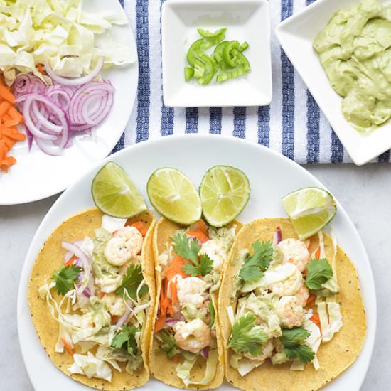 Shrimp Tacos with Avocado Cream