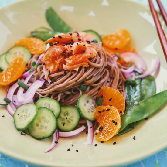 Soba Noodle Salad with Miso Salmon