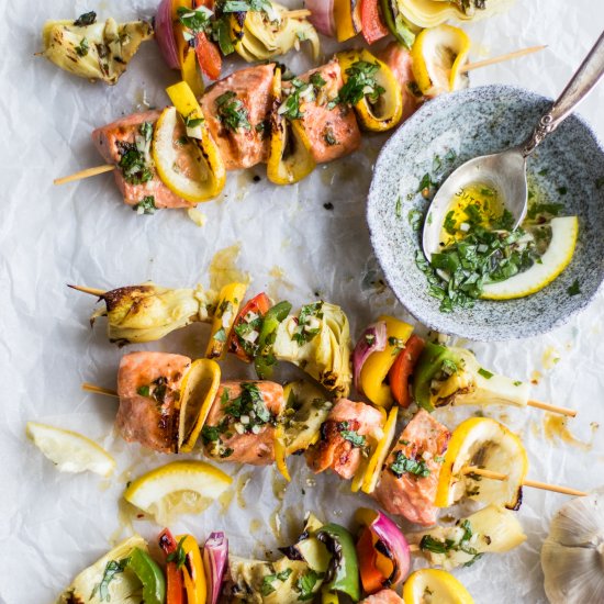 Salmon and Artichoke Skewers