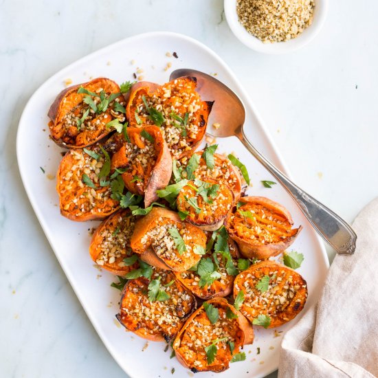 Smashed Sweet Potatoes with Dukkah