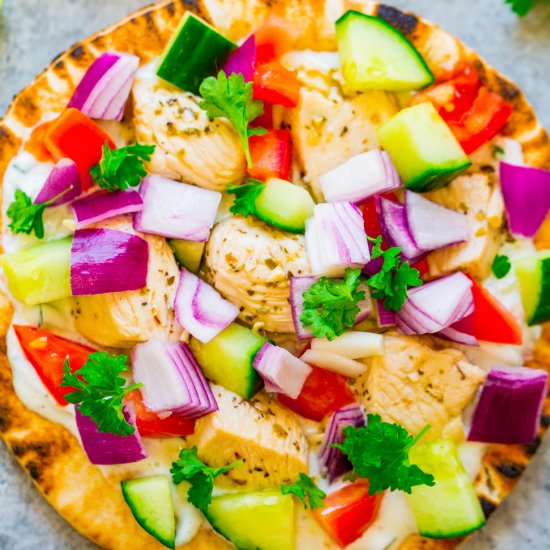 Greek Chicken Pita Pizzas