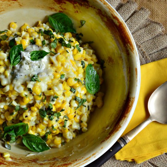 Creamed Corn with Basil