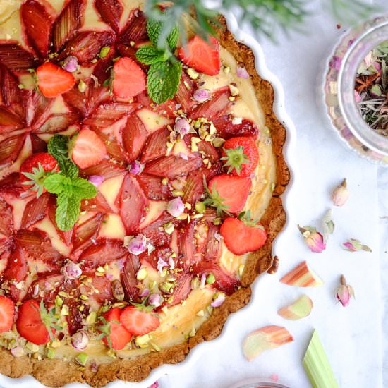 Rose Rhubarb Cheesecake Tart