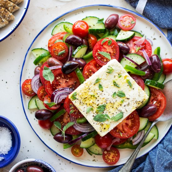 Greek salad with vegan feta