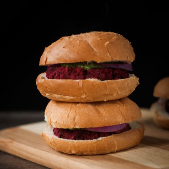 Beet Burger w/ Spinach Walnut Pesto