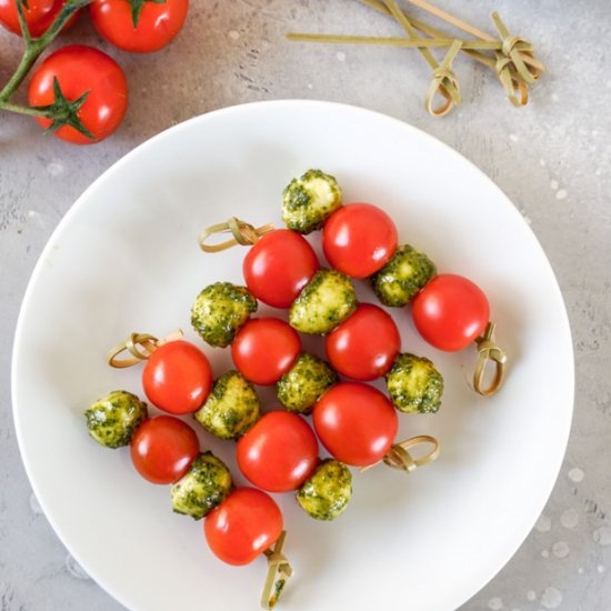 Tomato, Pesto And Mozzarella Skewer