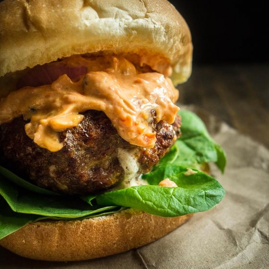 Goat Cheese Stuffed Buffalo Burgers