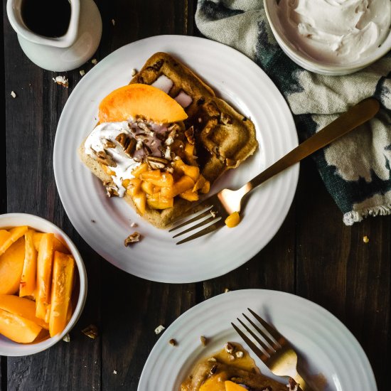 Maple Pecan Waffles with Peaches